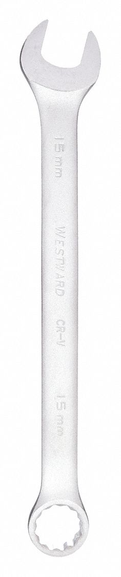 COMBINATION WRENCH, ALLOY STEEL, SATIN, 15 MM HEAD SIZE, 7 7/8 IN OVERALL L, OFFSET