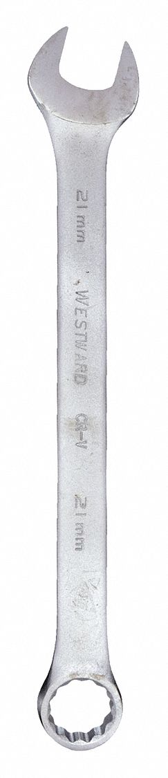 Combination Wrench: Alloy Steel, Satin, 21 mm Head Size, 10 5/8 in Overall Lg, Offset