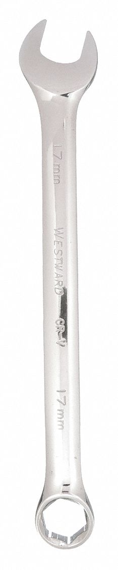 COMBINATION WRENCH, ALLOY STEEL, CHROME, 17 MM HEAD SIZE, 8⅞ IN OVERALL L, OFFSET, ANSI