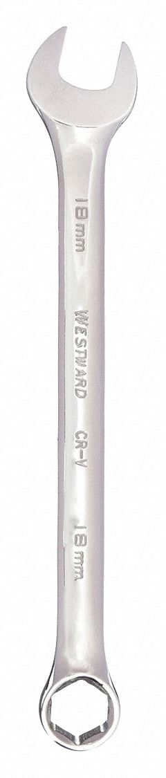 COMBINATION WRENCH, ALLOY STEEL, CHROME, 18 MM HEAD SIZE, 9&frac14; IN OVERALL L, OFFSET, ANSI
