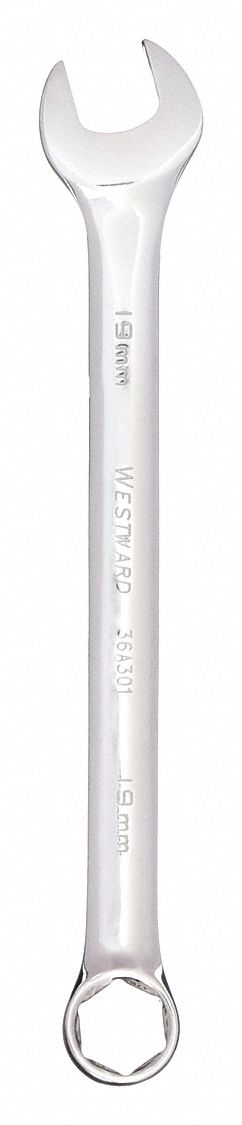 COMBINATION WRENCH, ALLOY STEEL, CHROME, 19 MM HEAD SIZE, 9¾ IN OVERALL L, OFFSET, ANSI