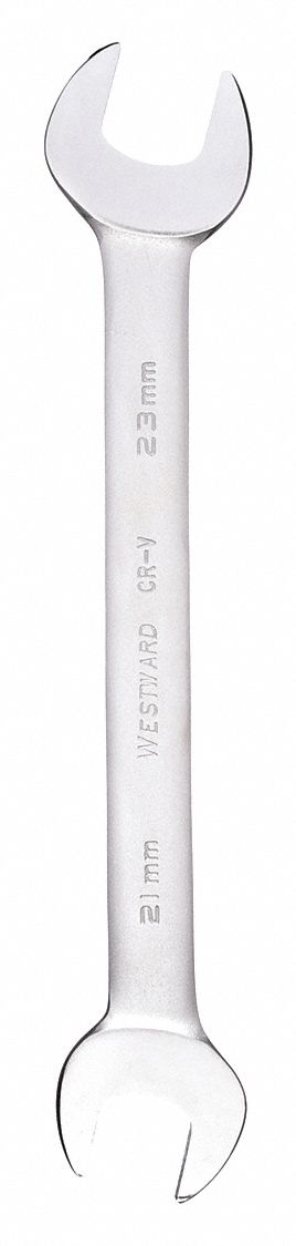 OPEN END WRENCH, ALLOY STEEL, SATIN, 21 MM/23 MM HEAD SIZE, 10¼ IN OVERALL L, STANDARD