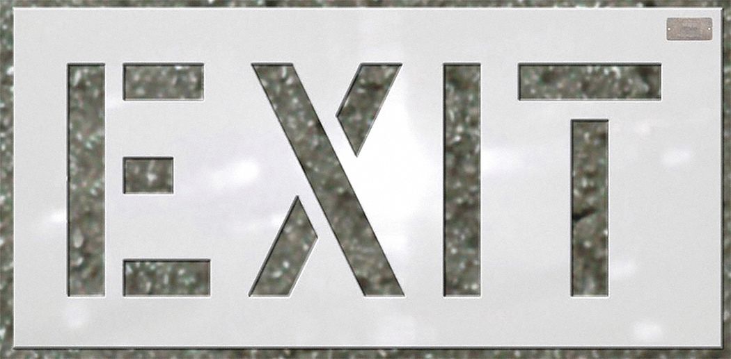 Individual Stencil: Exit, 0.125 in Thick, 30 in Overall Ht, 60 in Overall Wd, Highway Gothic, DOT