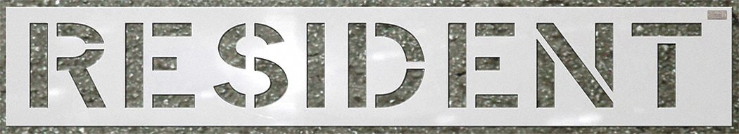 Individual Stencil: Resident, 0.125 in Thick, 18 in Overall Ht, 92 in Overall Wd, Highway Gothic