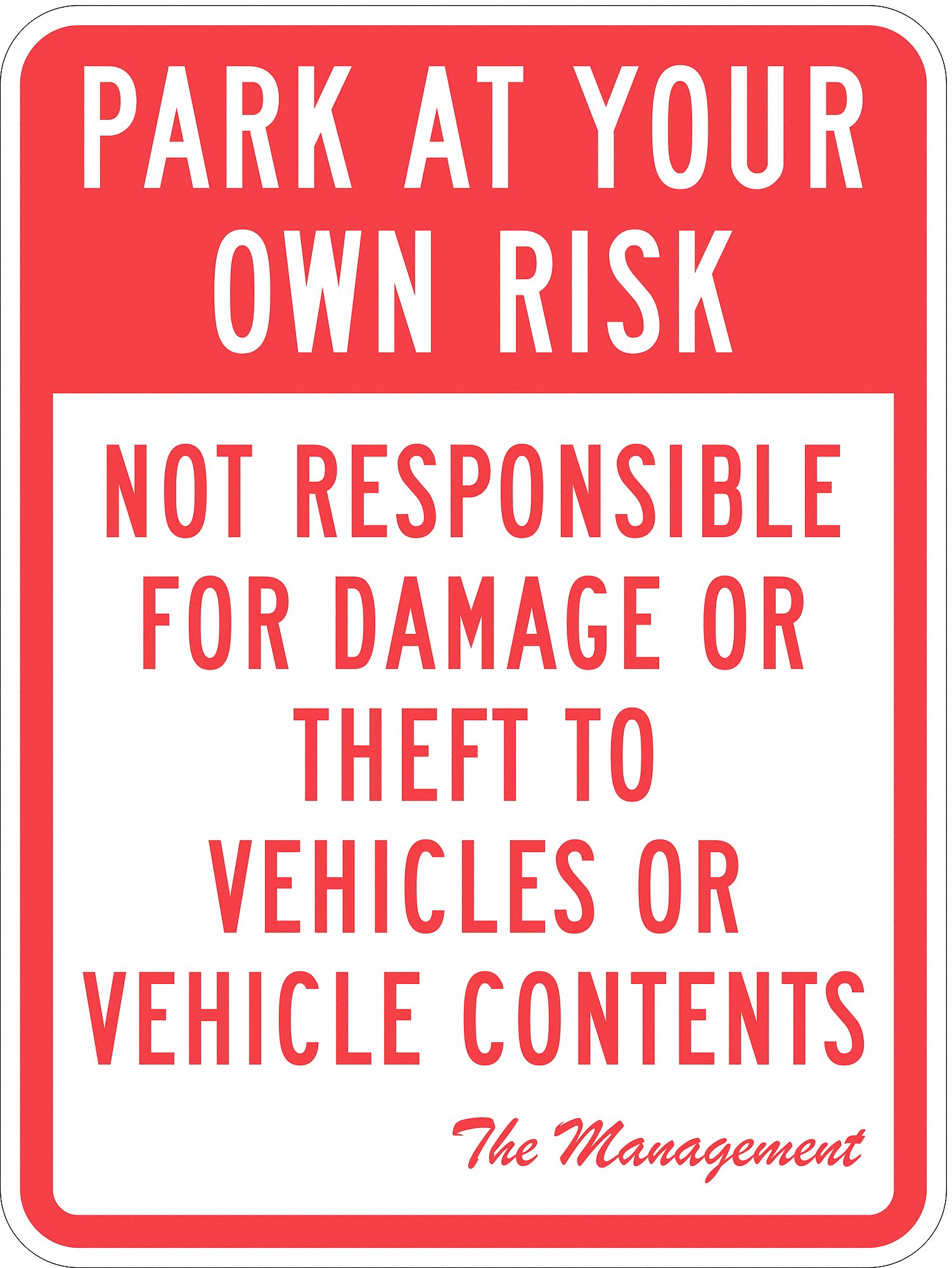 Parking Lot Damage Advisory Sign 24 x18