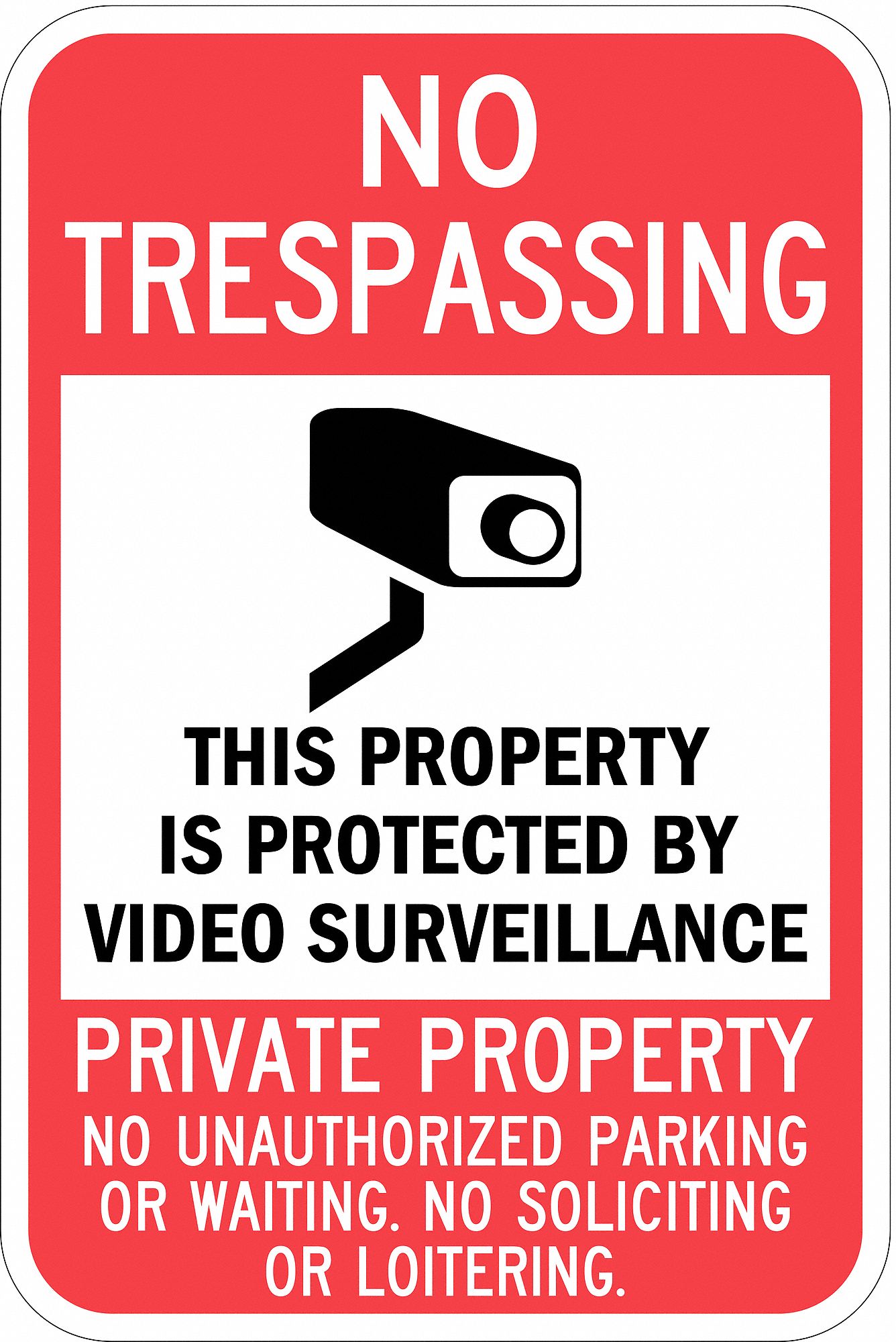 REFLECTIVE NO TRESPASSING NOTICE SIGN, AL, HOLE MOUNT, 0.063 IN THICK, THIS PROPERTY IS PROTECTED BY VIDEO SURVEILLAN...