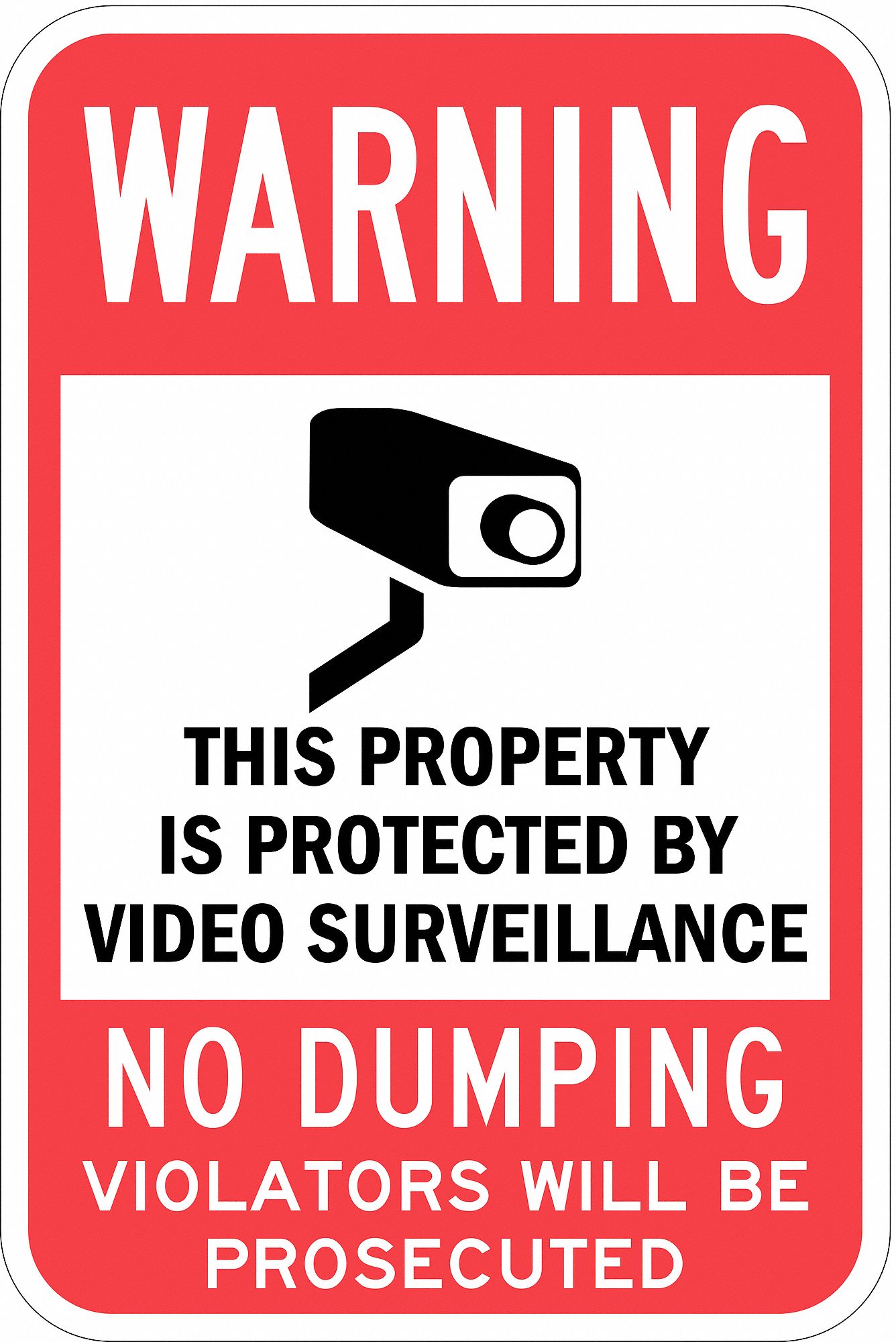 Reflective Surveillance Warning Sign: Aluminum, Mounting Holes Sign Mounting, 0.063 in Thick