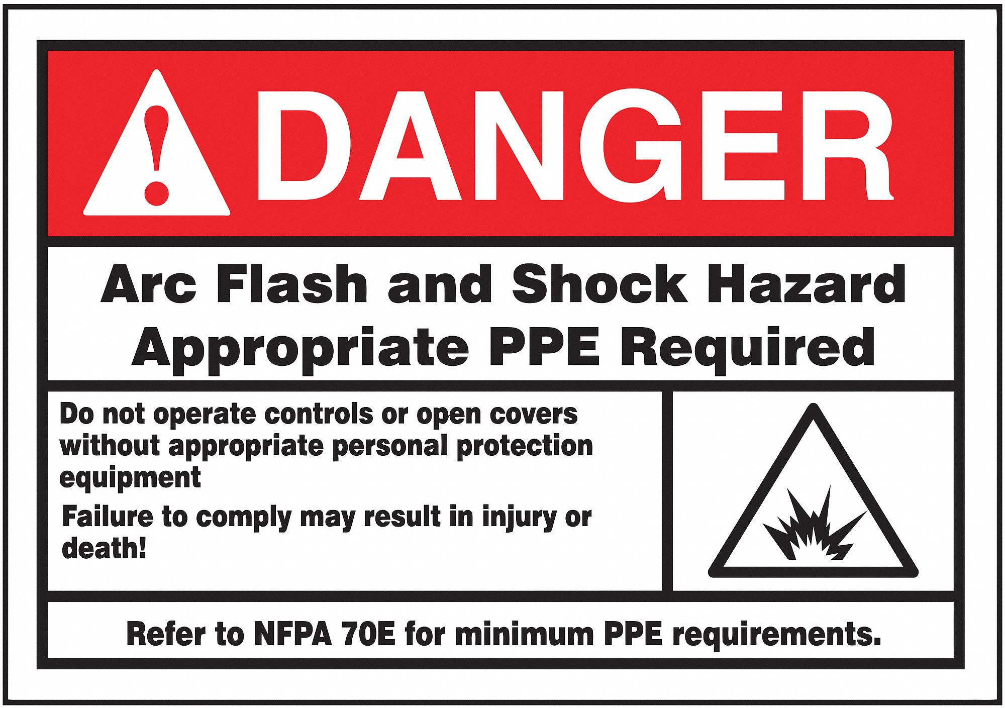 Arc Flash Label: Vinyl, Adhesive Sign Mounting, 3 1/2 in x 5 in Nominal Sign Size, 0.006 in Thick
