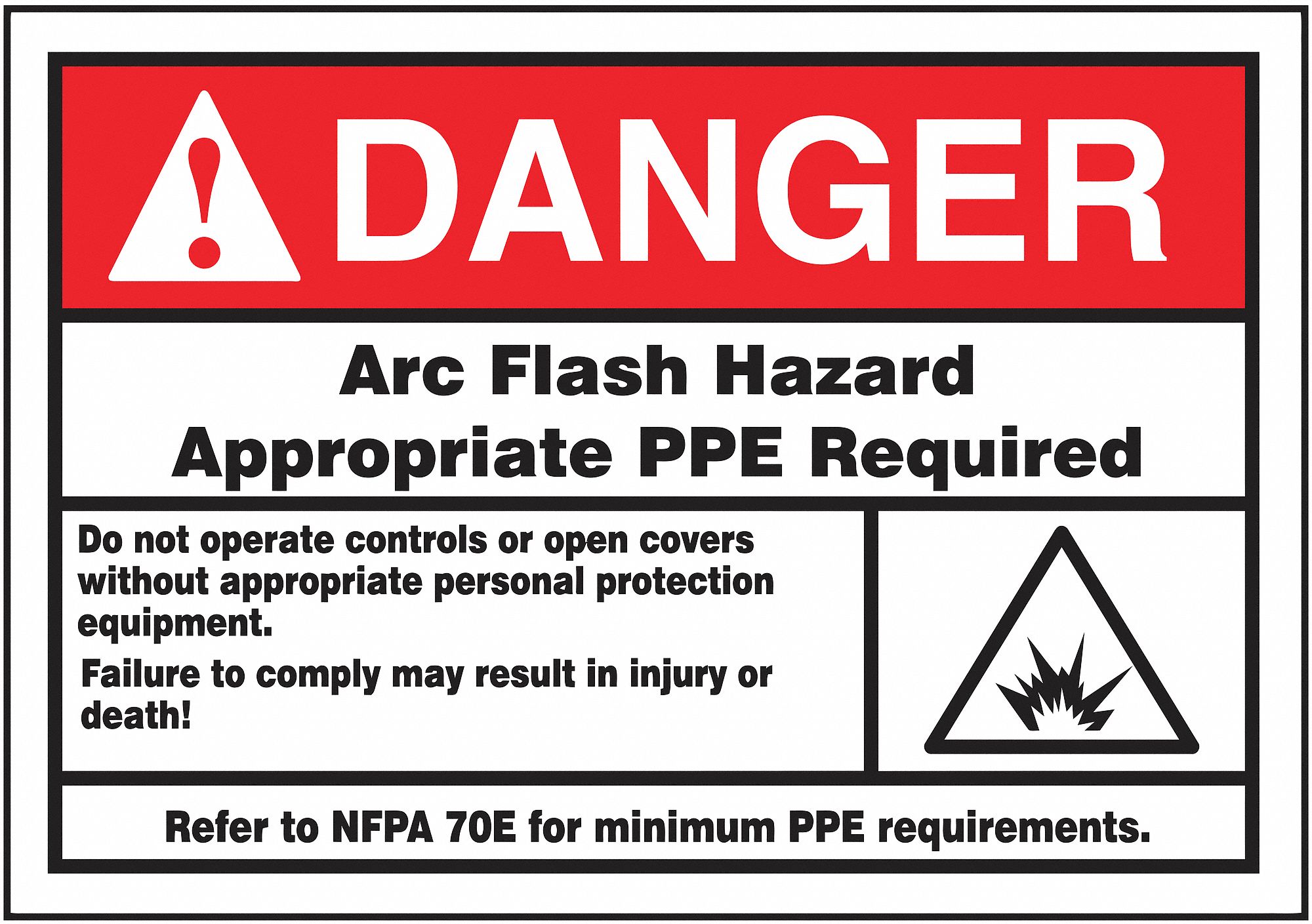 Arc Flash Label: Vinyl, Adhesive Sign Mounting, 3 1/2 in x 5 in Nominal Sign Size, 0.006 in Thick