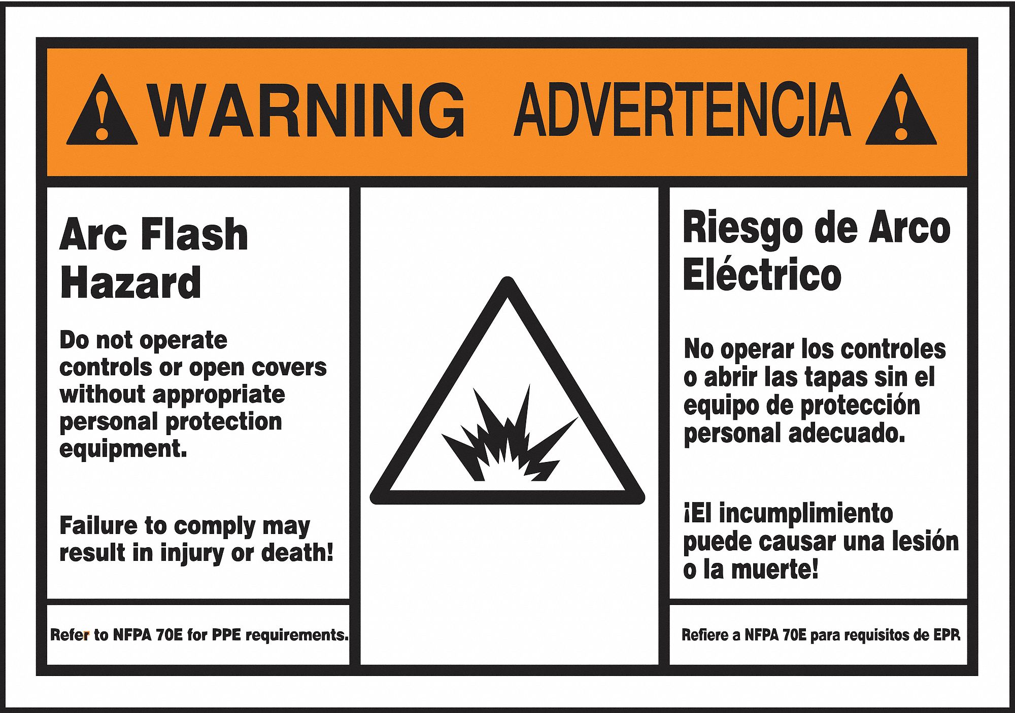 Arc Flash Label: Vinyl, Adhesive Sign Mounting, 3 1/2 in x 5 in Nominal Sign Size, 0.006 in Thick