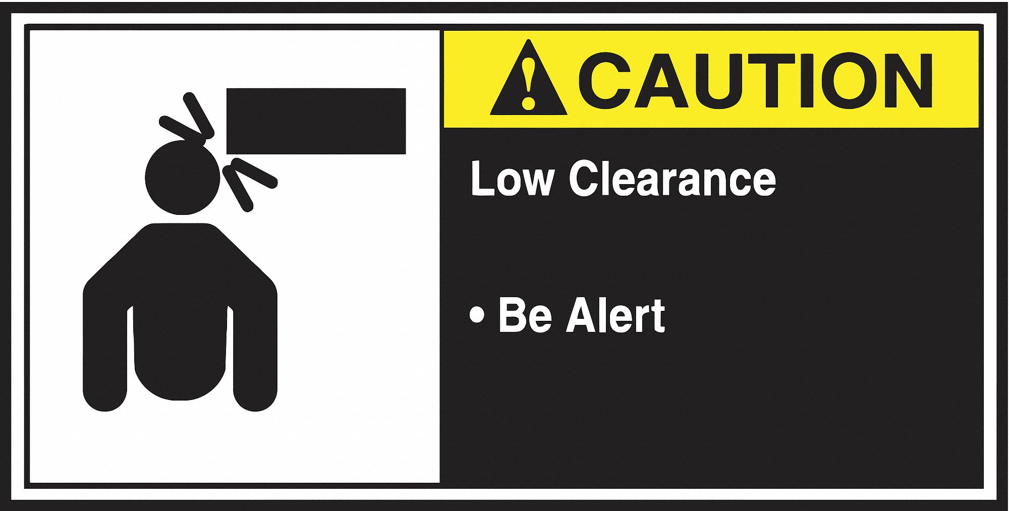 CEMA LABEL, VINYL, ADHESIVE MOUNT, 2½ IN X 5 IN NOMINAL SIGN SIZE, 0.004 IN THICK, 5 PK, LOW CLEARANCE BE ALERT