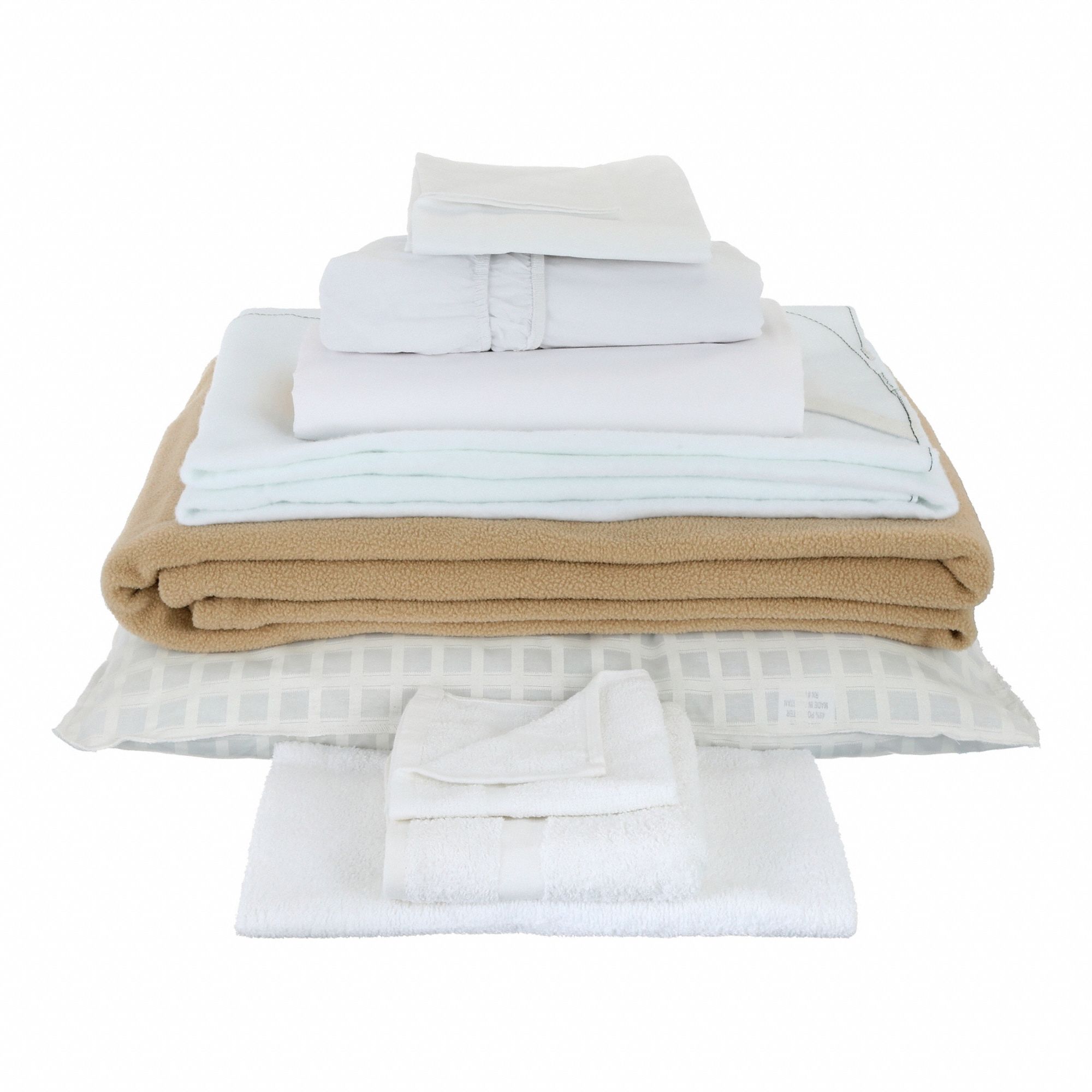 Bedding and Bath Kit: Twin Compatible Mattress Size, Beige/White