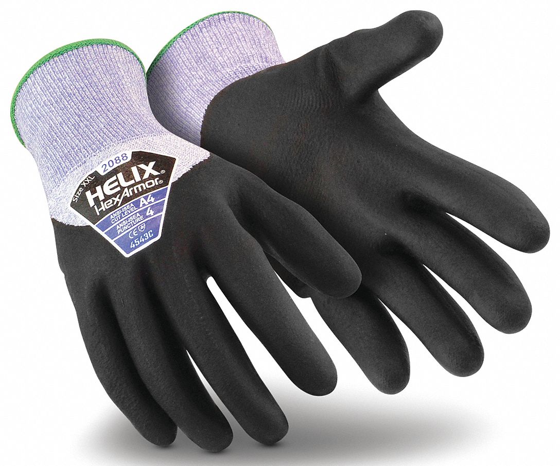 Hyper Tough HPPE ANSI A4 Anti Cut PU Coated Work Gloves, Men's X-Large size, Size: XL