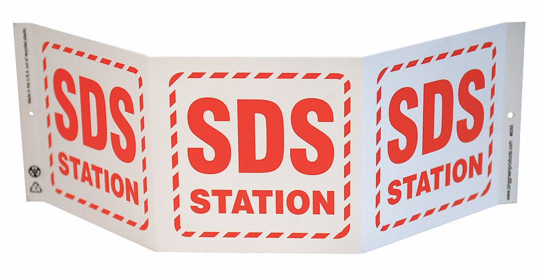 HIGH VISIBILITY SAFETY SIGN, SDS STATION, 7½ IN HEIGHT, 20 IN WIDTH, PLASTIC