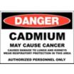 Danger: Cadmium May Cause Cancer Causes Damage to Lungs And Kidneys Wear Respiratory Protetion In This Area Authorized Personnel Only Signs