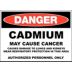 Danger: Cadmium May Cause Cancer Causes Damage to Lungs And Kidneys Wear Respiratory Protetion In This Area Authorized Personnel Only Signs