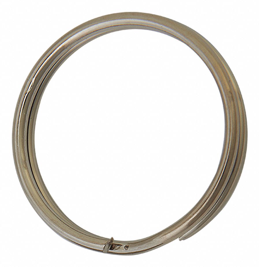 Split Key Ring: Std, Split, 1 1/2 in Ring Size, Silver Texture