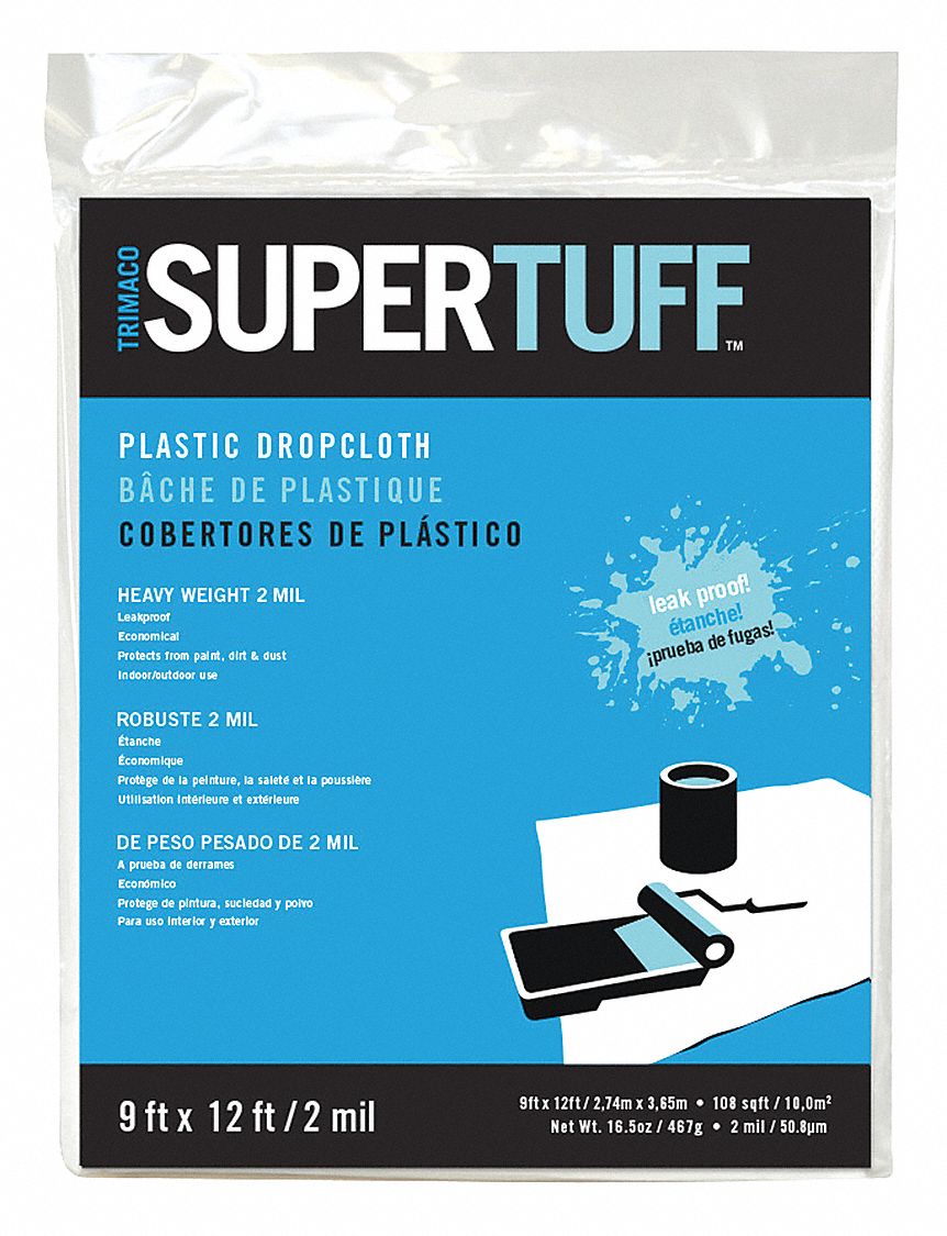 DROP CLOTH,LDPE,CLEAR,9 FT.L,2 MIL