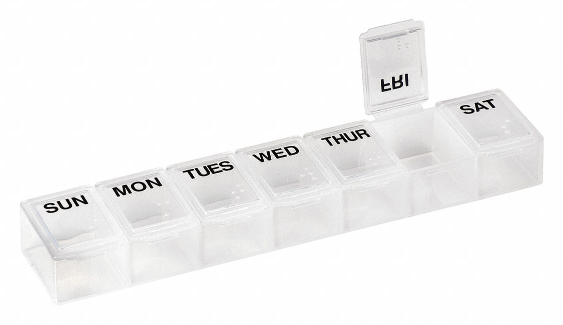 HEALTHSMART Pill Holder, Plastic, Clear, 6 3/4 in Length, 1 in Width, 3