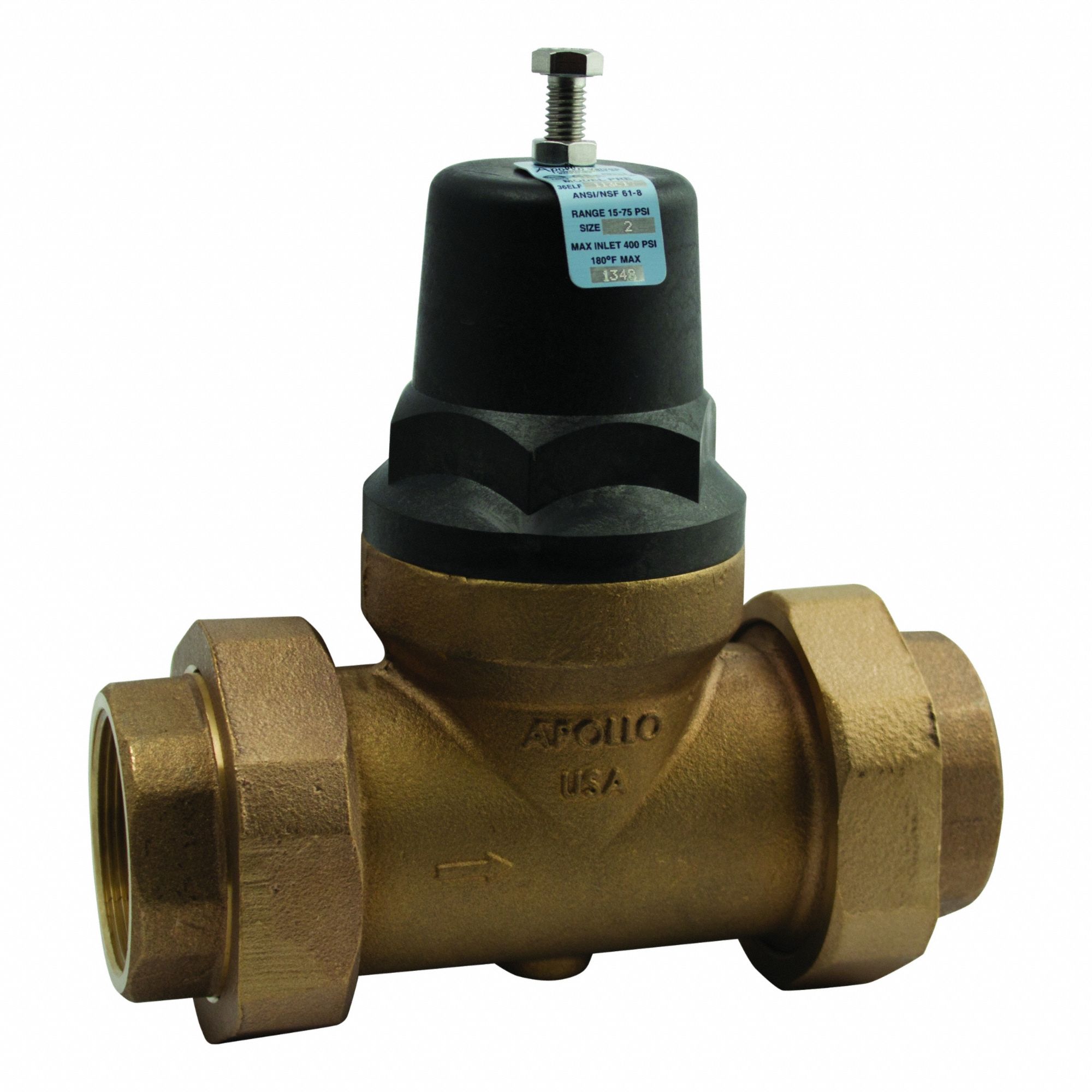 Water Pressure Reducing Valve: Solder x Solder, 3/4 in Pipe Size, Bronze, 15 psig to 75 psig