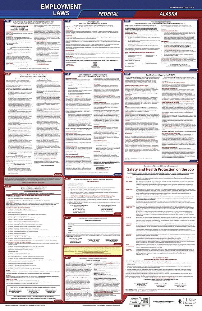 Labor Law Poster: AK, English, Plastic, 24 in x 40 in, Federal and State Labor Law