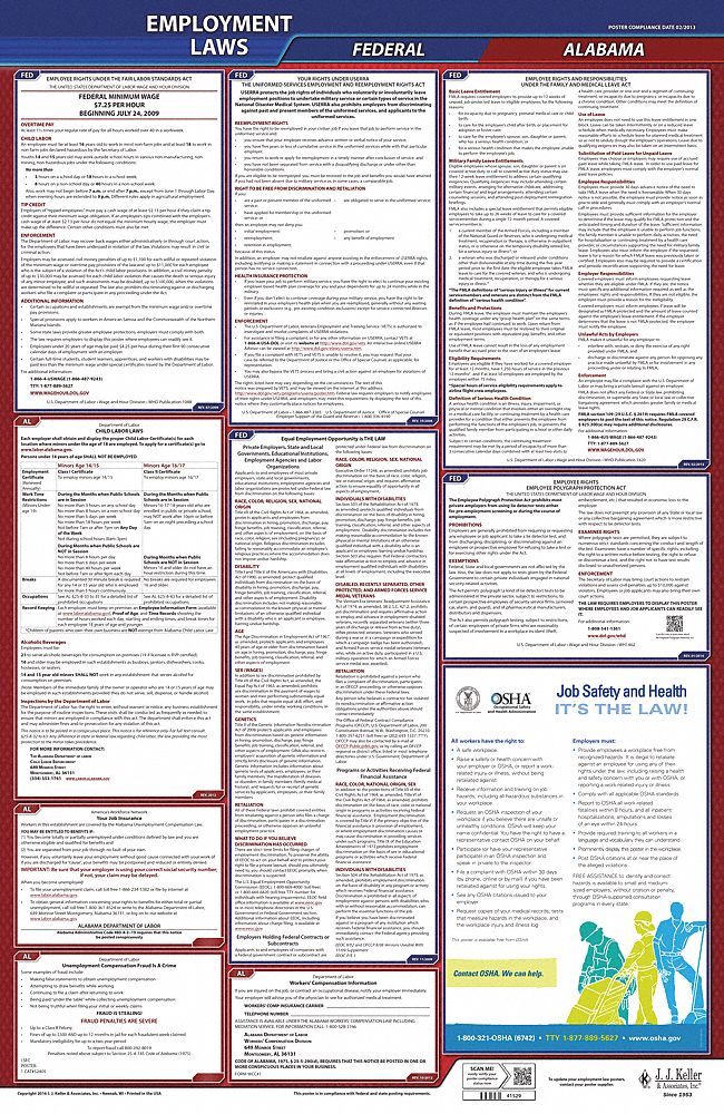 Labor Law Poster: AL, English, Plastic, 24 in x 40 in, Federal and State Labor Law