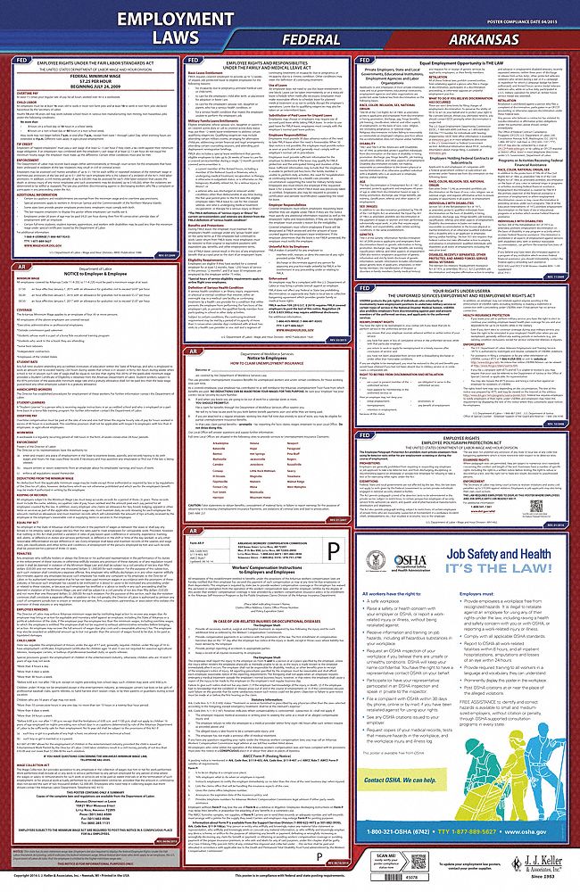Labor Law Poster: AR, English, Plastic, 24 in x 40 in, Federal and State Labor Law