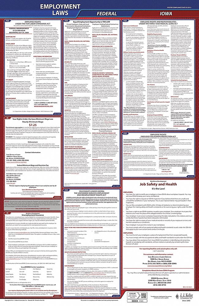 Labor Law Poster: Federal and State Labor Law, IA, English, Plastic, 24 in x 40 in, FMLA