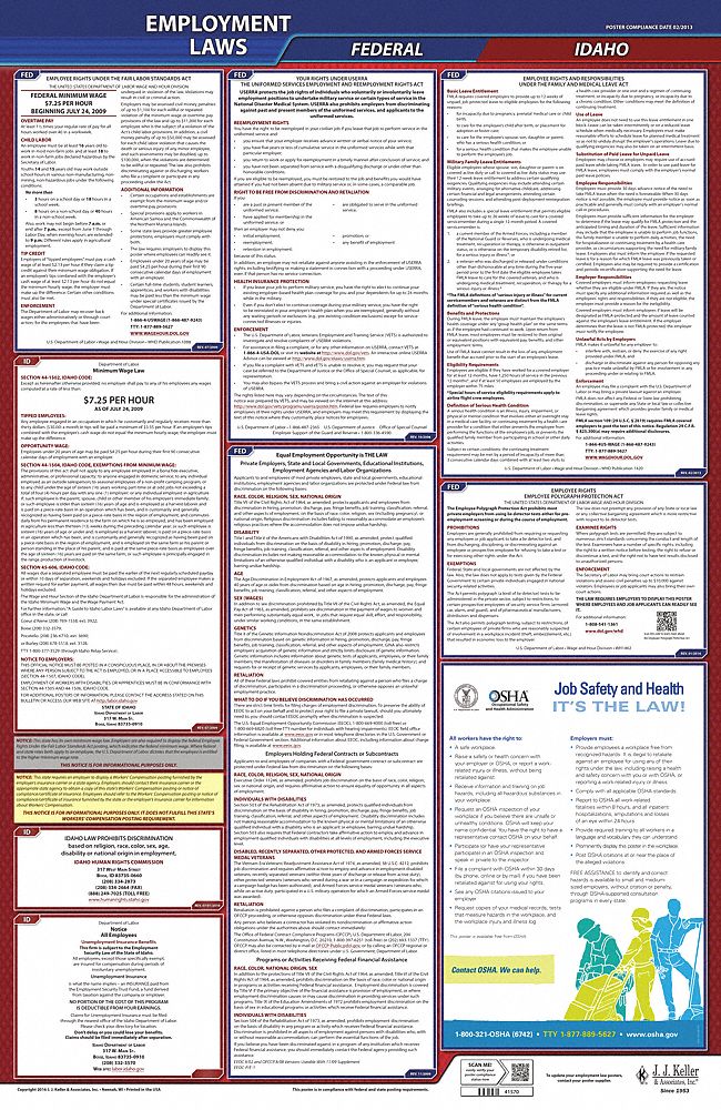 Labor Law Poster: Federal and State Labor Law, ID, English, Plastic, 24 in x 40 in, FMLA