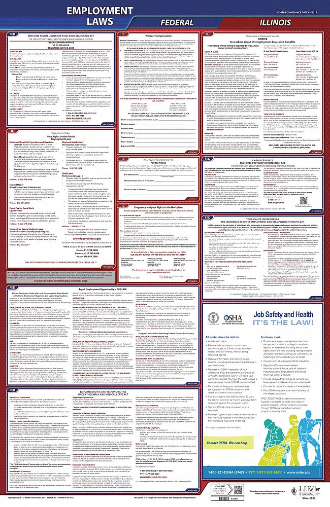 Labor Law Poster: Federal and State Labor Law, IL, English, Plastic, 24 in x 40 in, FMLA