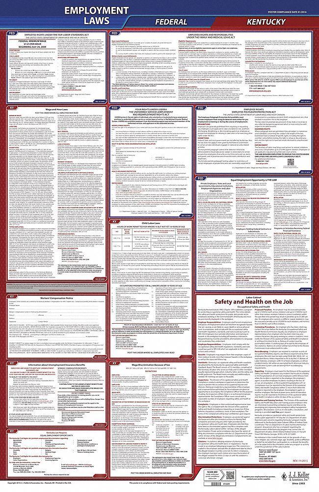 Labor Law Poster: Federal and State Labor Law, KY, English, Plastic, 24 in x 40 in, FMLA