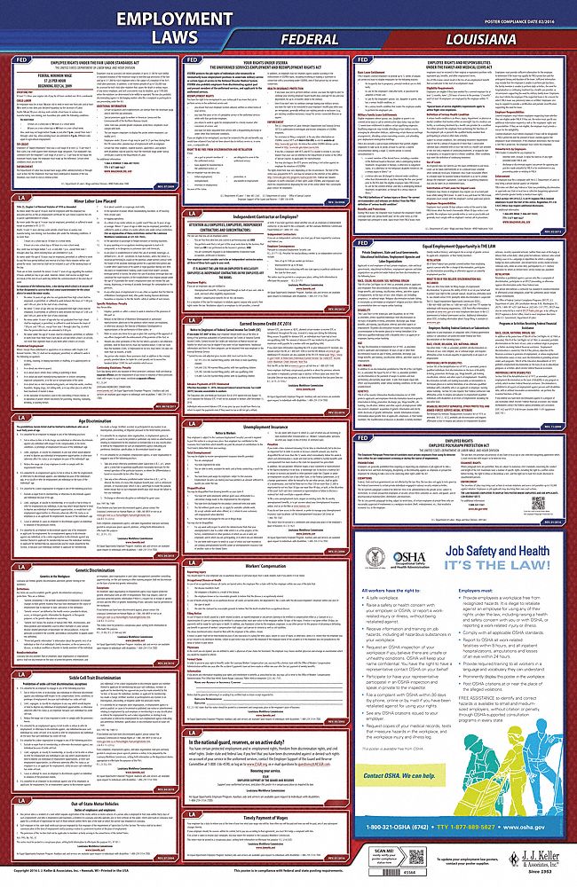 Labor Law Poster: Federal and State Labor Law, LA, English, Plastic, 24 in x 40 in, FMLA