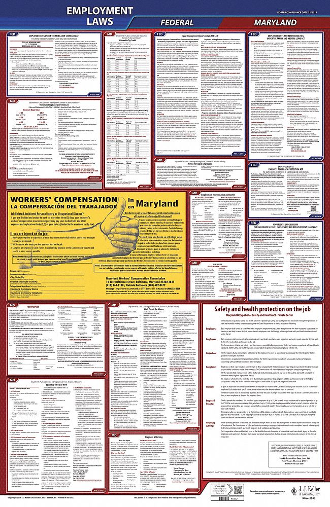 Labor Law Poster: MD, English, Plastic, 24 in x 40 in, Federal and State Labor Law