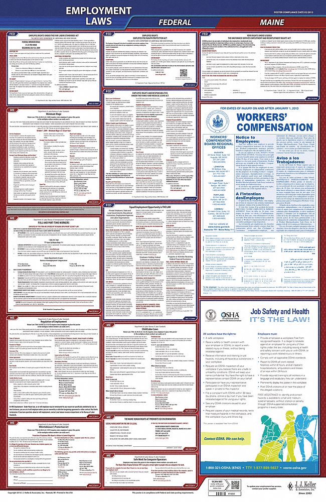 Labor Law Poster: Federal and State Labor Law, ME, English, Plastic, 24 in x 40 in, FMLA