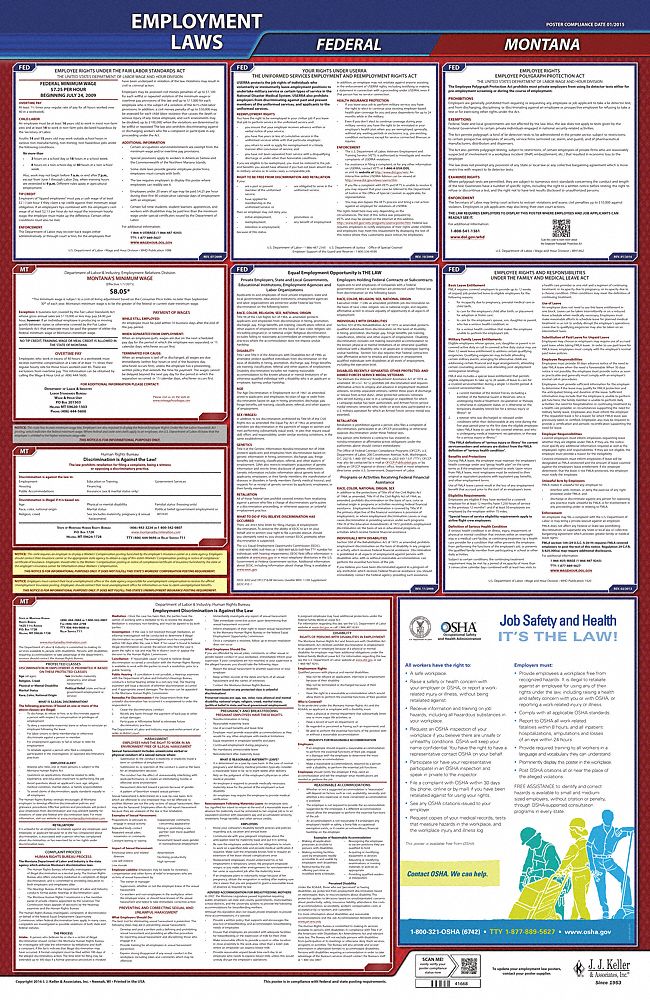 Labor Law Poster: Federal and State Labor Law, MT, English, Plastic, 24 in x 40 in, FMLA