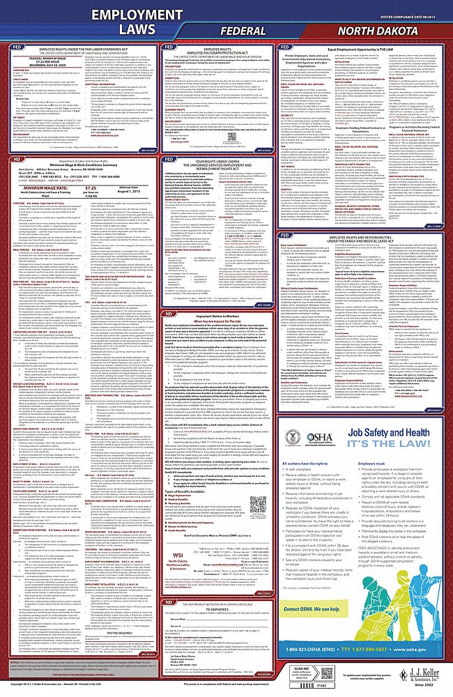 Labor Law Poster: Federal and State Labor Law, ND, English, Plastic, 24 in x 40 in, FMLA