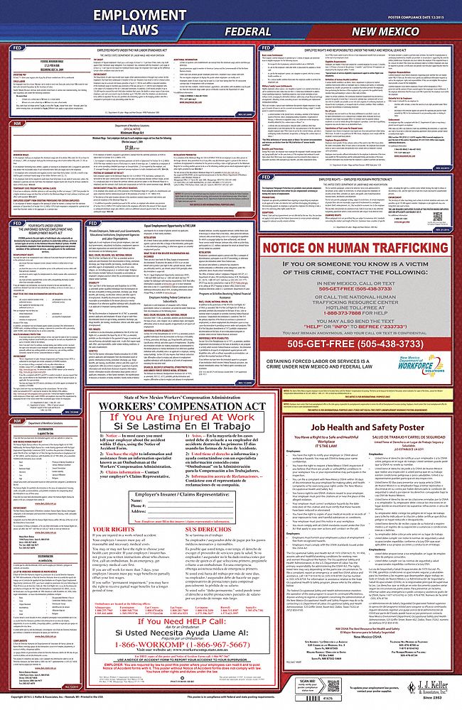 Labor Law Poster: NM, English, Plastic, 24 in x 40 in, Federal and State Labor Law