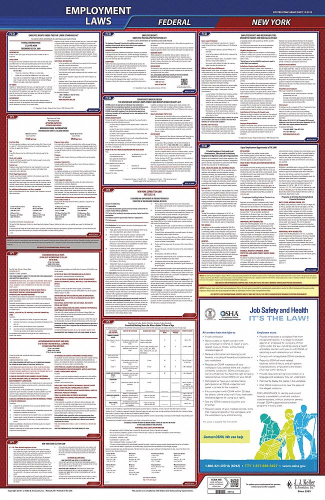 Labor Law Poster: Federal and State Labor Law, NY, English, Plastic, 24 in x 40 in, FMLA