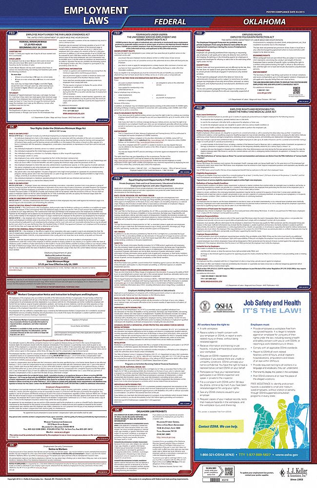 Labor Law Poster: Federal and State Labor Law, OK, English, Plastic, 24 in x 40 in, FMLA