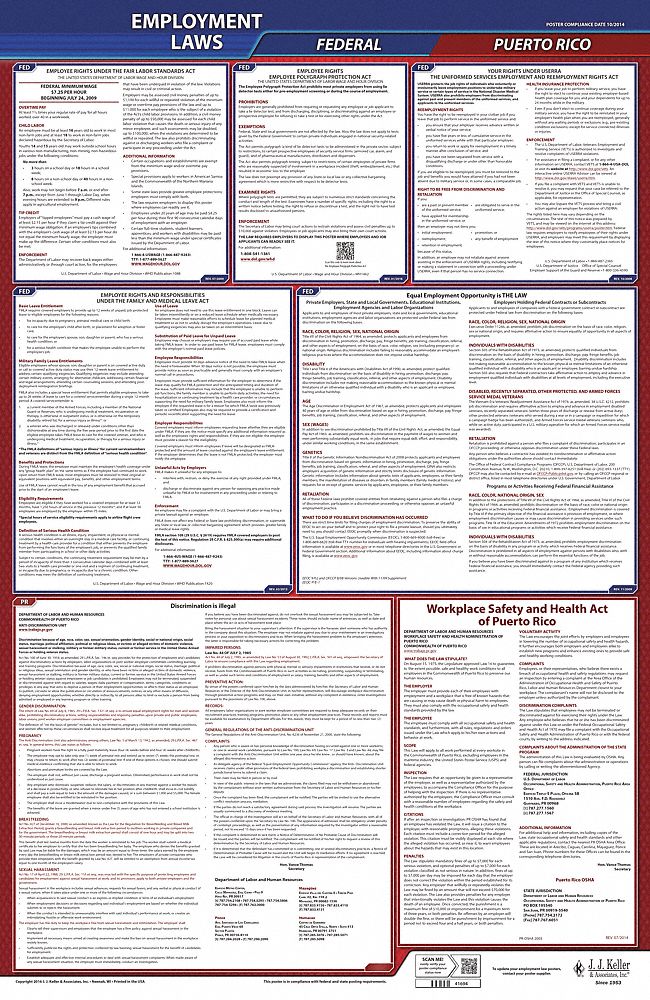 Labor Law Poster: Federal and State Labor Law, PR, English, Plastic, 24 in x 40 in, FMLA