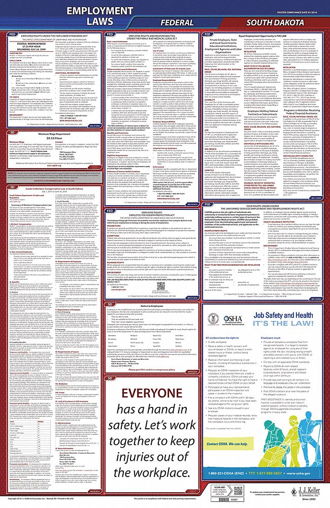 Labor Law Poster: Federal and State Labor Law, SD, English, Plastic, 24 in x 40 in, FMLA