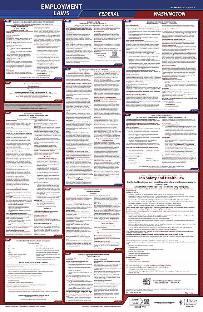 Labor Law Poster: Federal and State Labor Law, WA, English, Plastic, 24 in x 40 in, FMLA