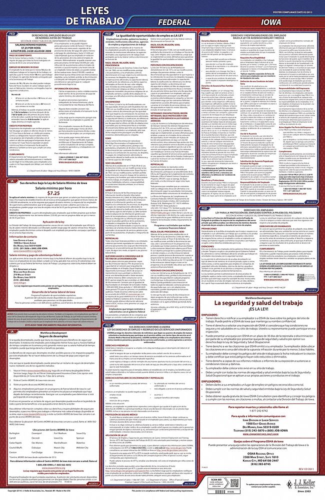 Labor Law Poster: Federal and State Labor Law, IA, Spanish, Plastic, 24 in x 40 in, FMLA