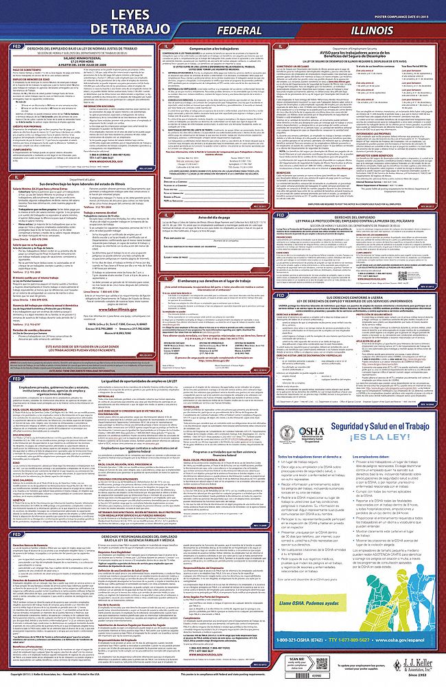 Labor Law Poster: Federal and State Labor Law, IL, Spanish, Plastic, 24 in x 40 in, FMLA