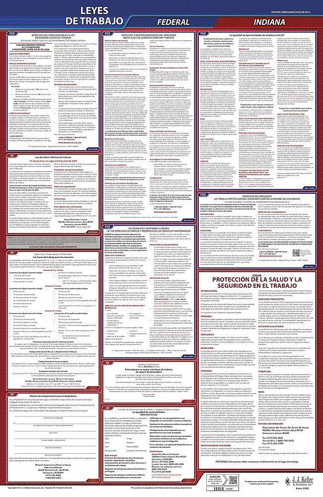 Labor Law Poster: Federal and State Labor Law, IN, Spanish, Plastic, 24 in x 40 in