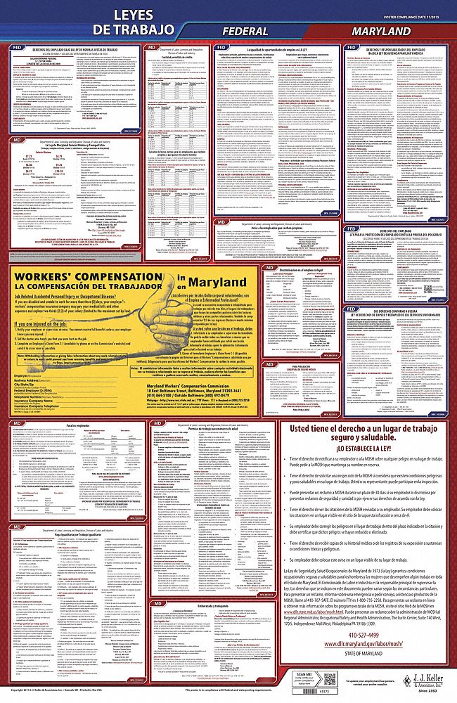 Labor Law Poster: Federal and State Labor Law, MD, Spanish, Plastic, 24 in x 40 in, FMLA