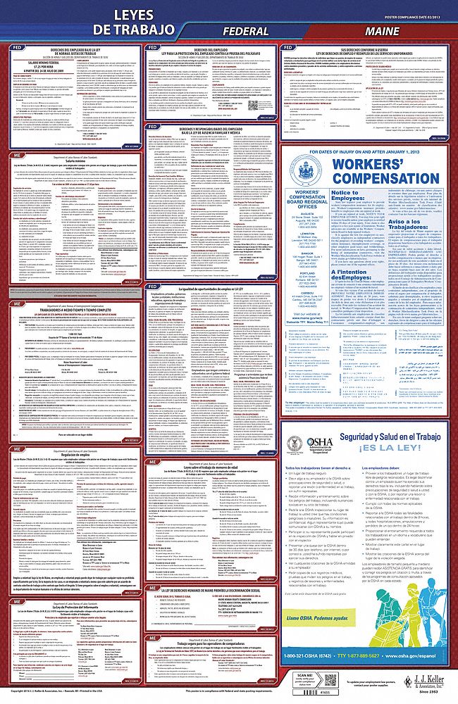 Labor Law Poster: Federal and State Labor Law, ME, Spanish, Plastic, 24 in x 40 in, FMLA