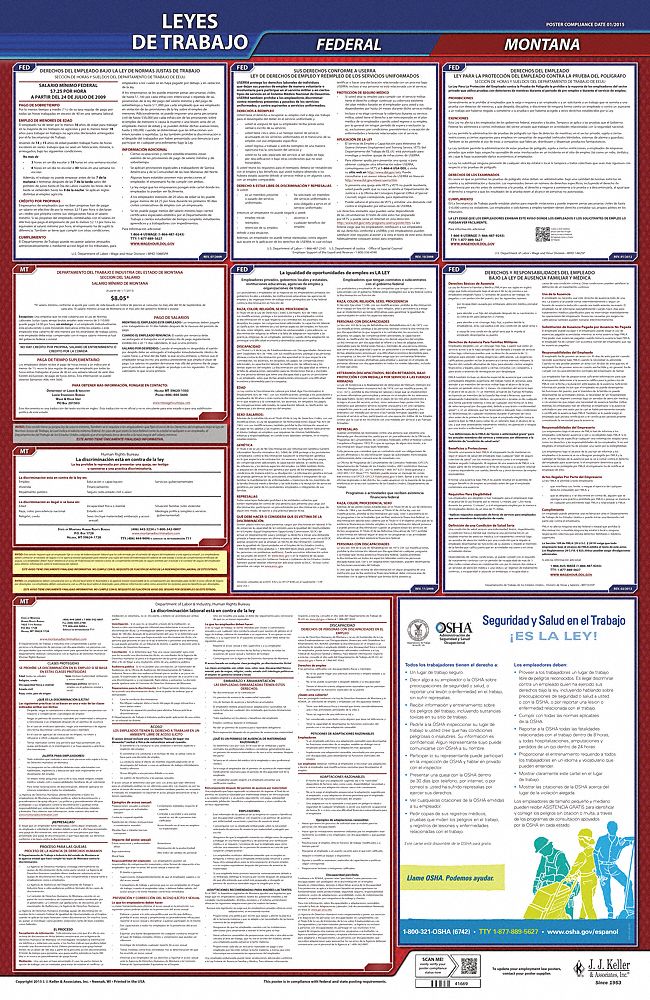 Labor Law Poster: Federal and State Labor Law, MT, Spanish, Plastic, 24 in x 40 in, FMLA