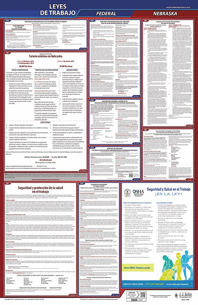 Labor Law Poster: Federal and State Labor Law, NE, Spanish, Plastic, 24 in x 40 in, FMLA