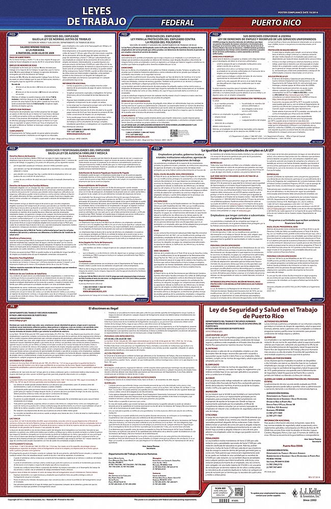 Labor Law Poster: Federal and State Labor Law, PR, Spanish, Plastic, 24 in x 40 in, FMLA